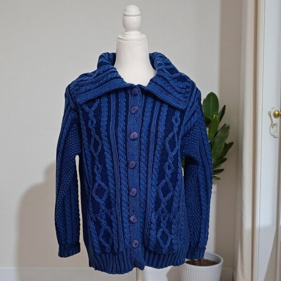 💙 Aran Craft 100% Merino Wool Cable Knit Cardigan | Made in Ireland 💙 - Picture 6 of 6